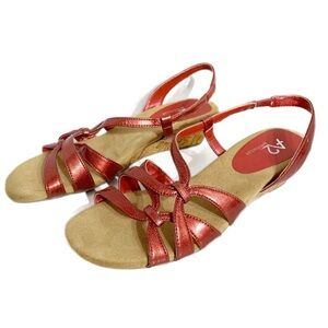 A2 by Aerosoles "Chew Niper" Slingback Cork Wedges Metallic Coloring Adjustable